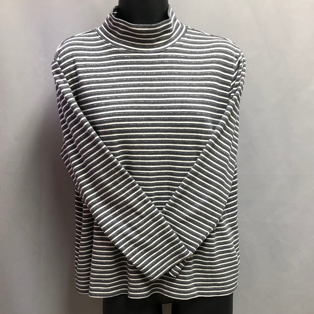 Laura Scott Striped Mock Neck Shirt XL